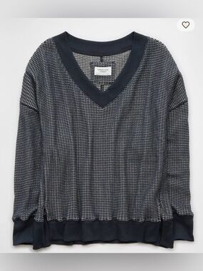 American Eagle Big Hug V-Neck Waffle Knit Sweatshirt L